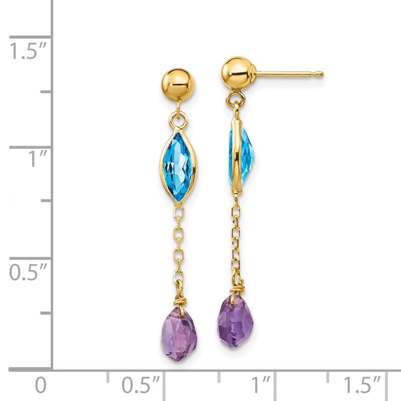 14K Amethyst and Blue Topaz Dangle Post Earrings
