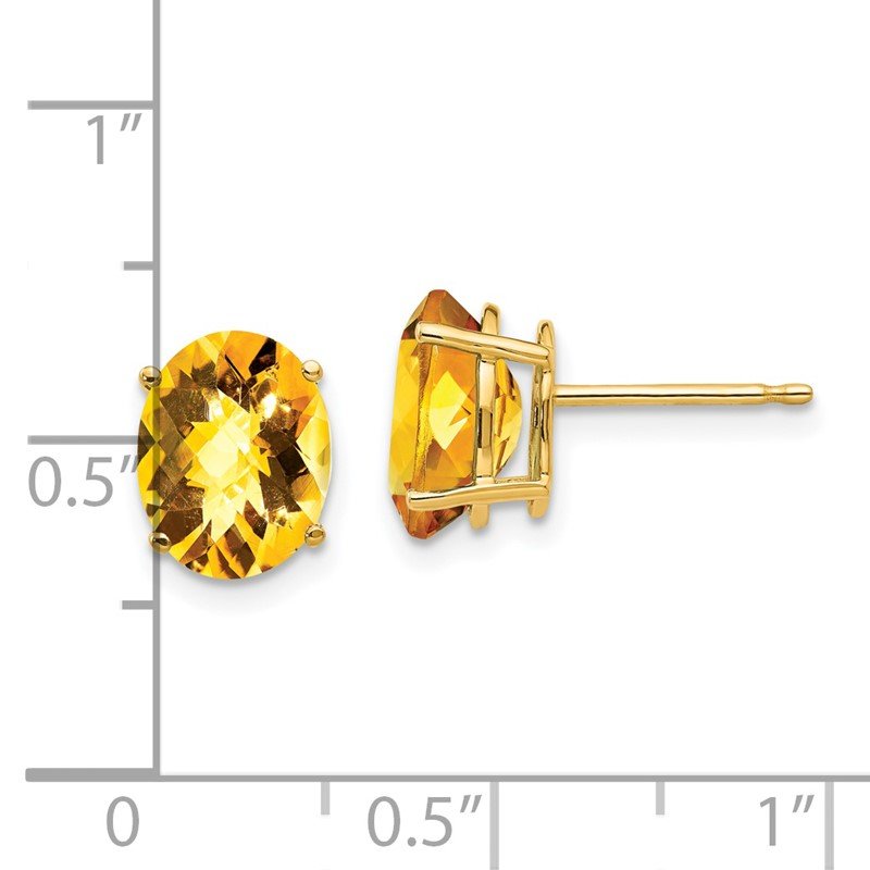 14k 9x7mm Oval Checker-cut Citrine Post Earrings
