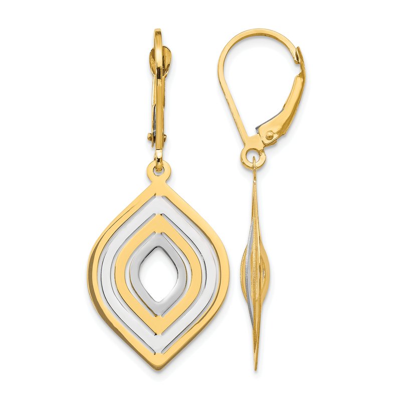 14K with Rhodium Polished Leverback Earrings