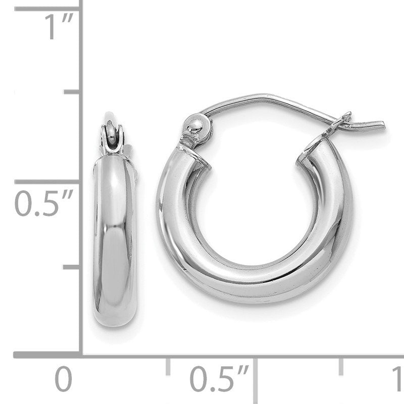 14K White Gold 3x14mm Polished Tube Hoop Earrings