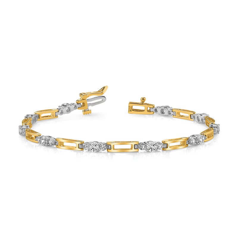14k Two-tone Complete 2.1 carat Round AAA Diamond Bar Link 7 inch Tennis Bracelet