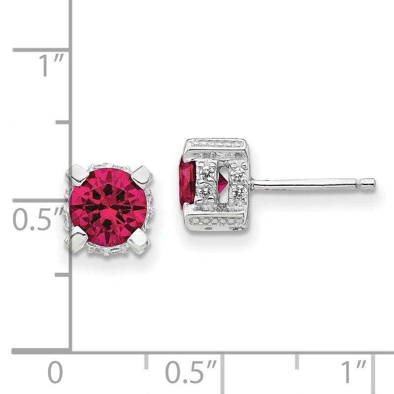 Sterling Silver Rhodium-plated Brilliant-cut 6.5mm Lab Created Ruby and Brilliant-cut White CZ Stud Post Earrings