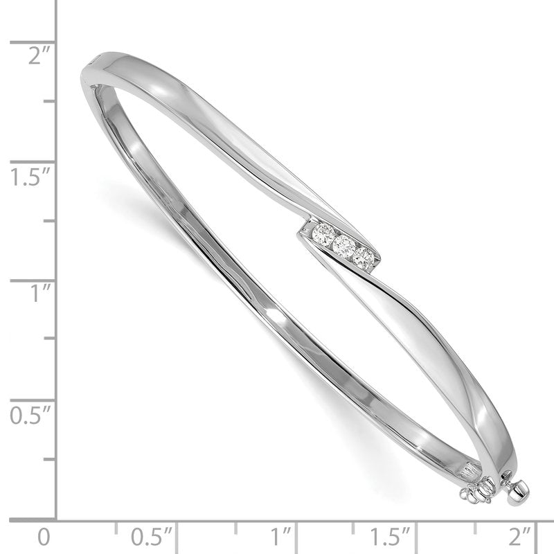 14k White Gold Complete 3-Stone 1/8 carat AAA Diamond Hinged Oval Bangle Bracelet