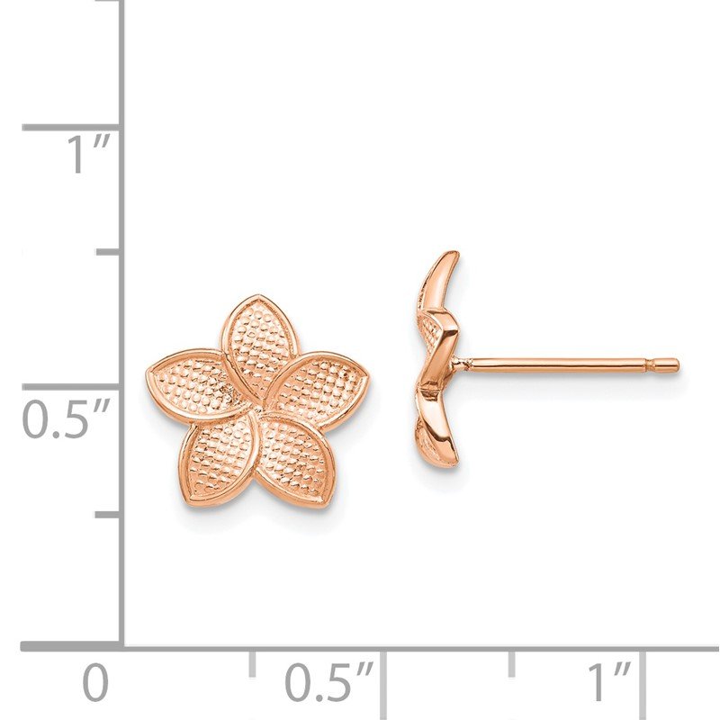 14K Rose Gold Polished &amp; Textured Plumeria &amp; Yellow Post &amp; Earring Backs