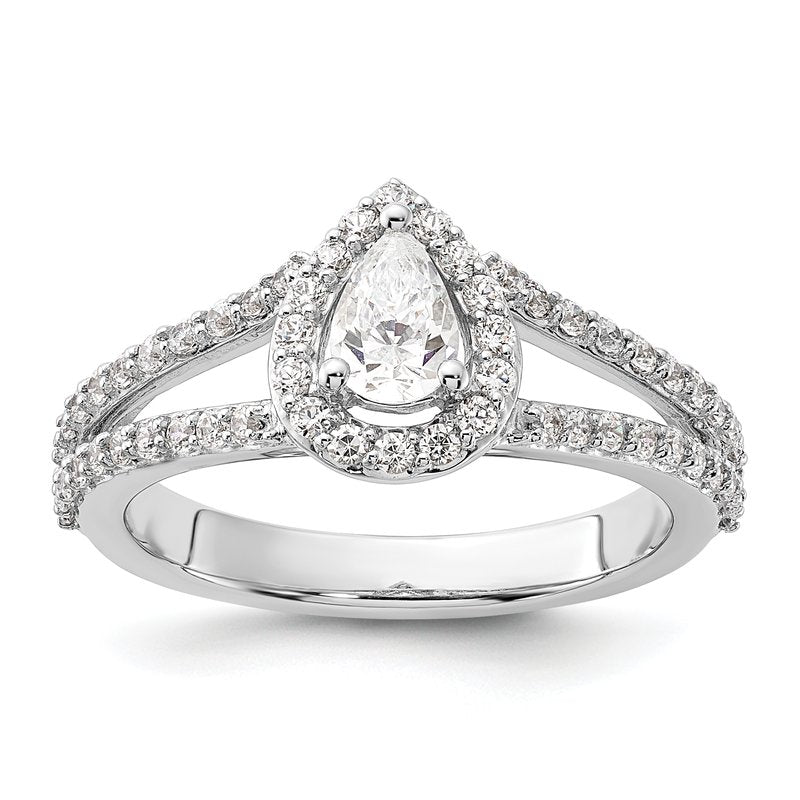 14K White Gold 5/8 carat Lab Grown Diamond VS/SI  D E F  Semi Mount Pear Halo Engagement Ring