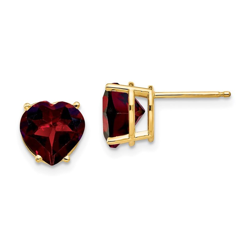 14k 8mm Heart Garnet Post Earrings