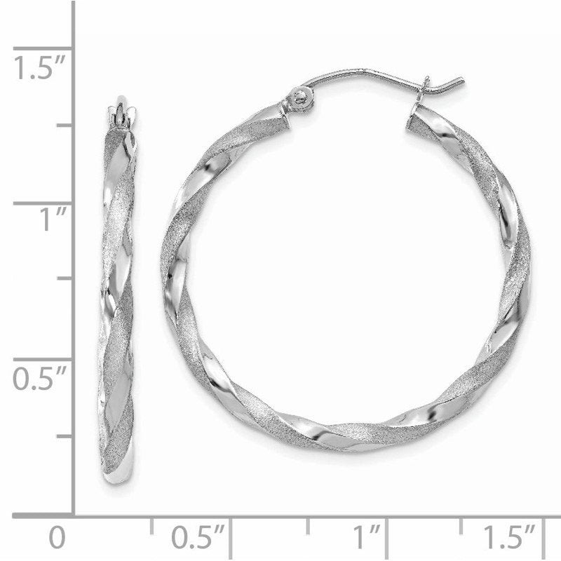 14k White Gold Polished &amp; Satin Twisted Hoop Earrings
