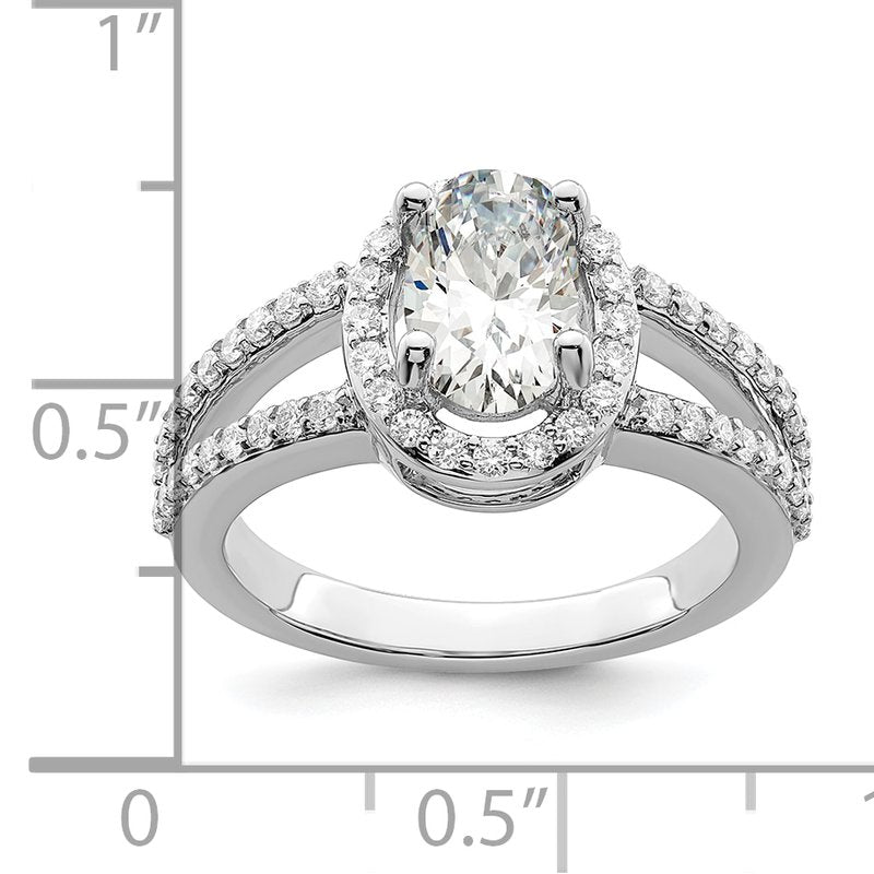 14K White Gold 1/2 carat Lab Grown Diamond VS/SI  D E F  Semi Mount Oval Halo Engagement Ring