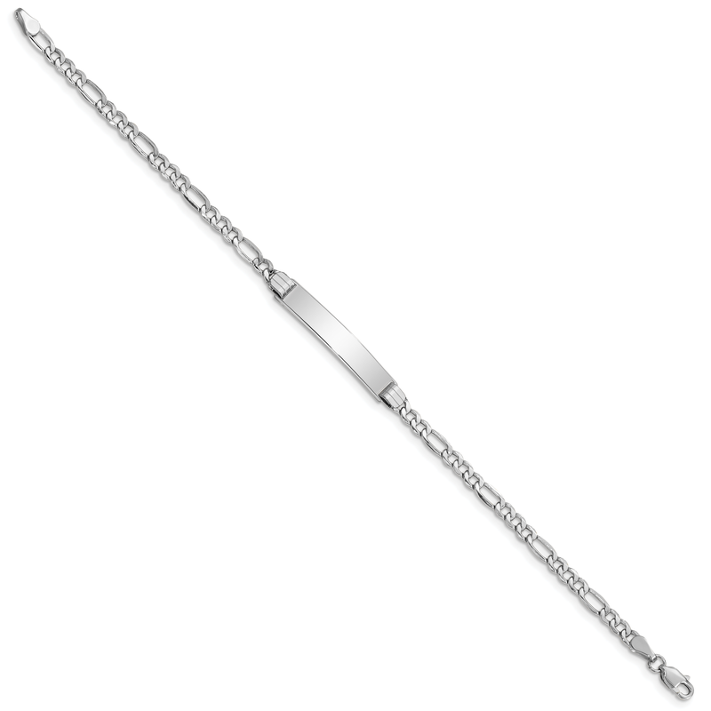 14k White Gold Polished Semi-Solid Chain/Solid Plate Figaro Link 26x5mm Plate 7 inch ID Bracelet