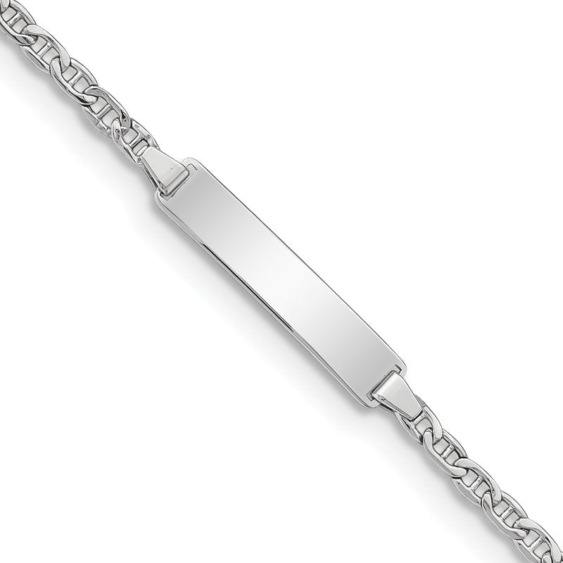 14k White Gold Polished Semi-Solid Chain/Solid Plate Anchor Link 20x4.5mm Plate 5.5 inch Baby/Child ID Bracelet