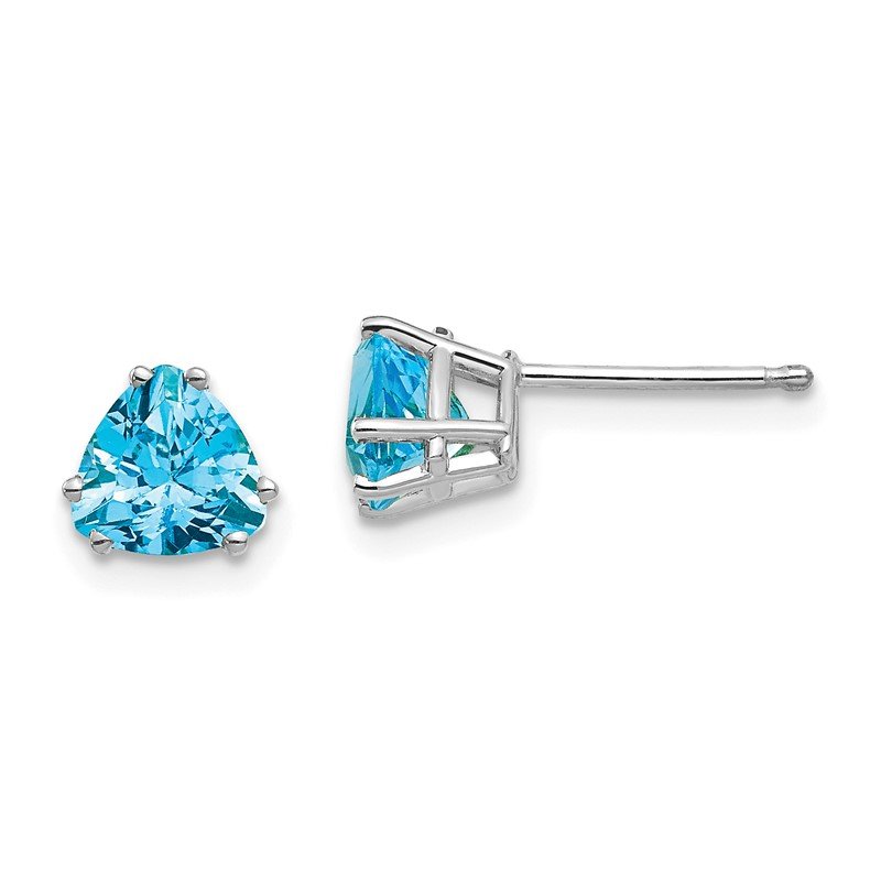 14k White Gold 6mm Trillion Blue Topaz Post Earrings