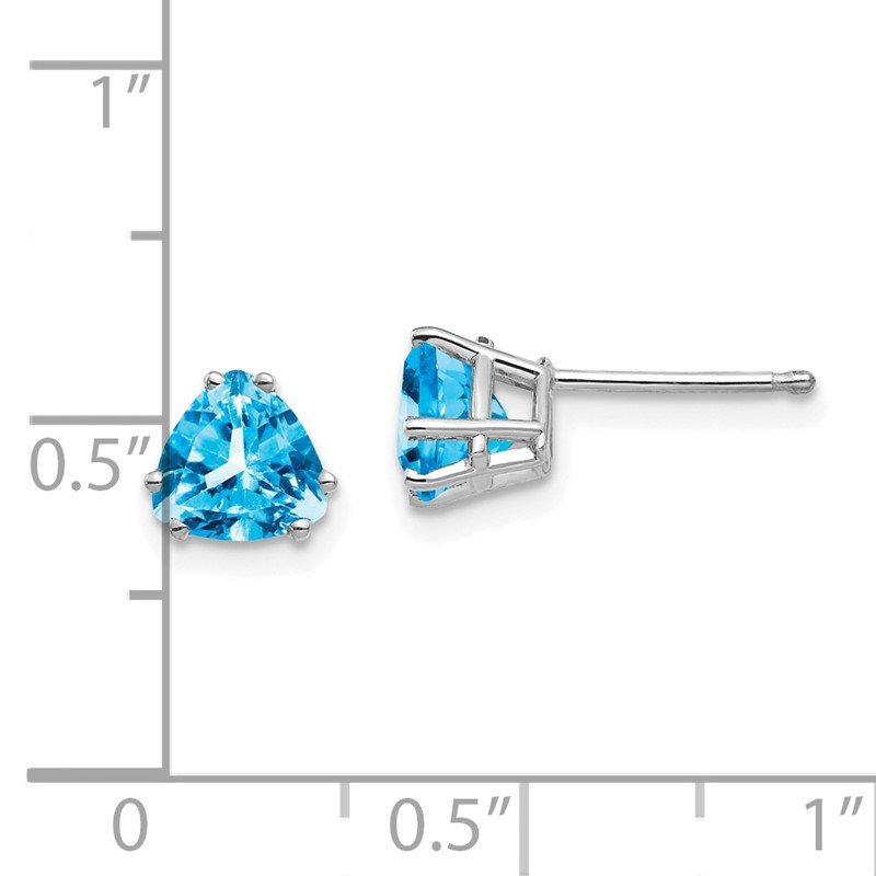 14k White Gold 6mm Trillion Blue Topaz Post Earrings