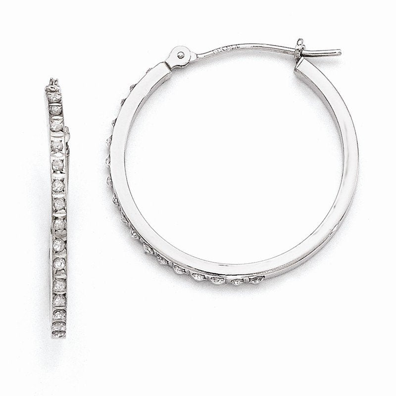 14k White Gold Diamond Fascination Round Hinged Hoop Earrings