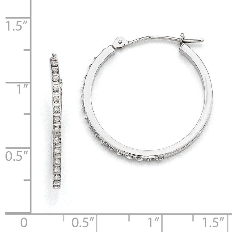14k White Gold Diamond Fascination Round Hinged Hoop Earrings