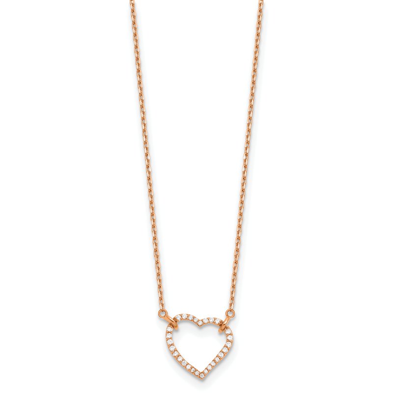 14k Rose Gold Polished 1/5 carat Diamond Heart 18 inch Necklace