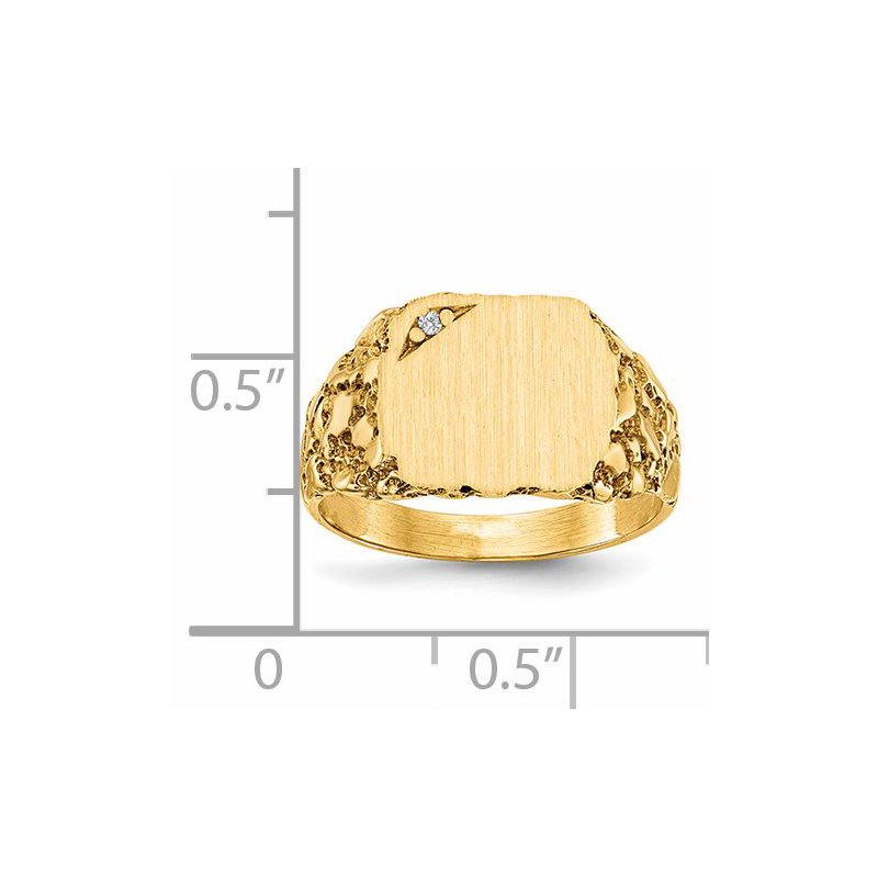 14k 11.5x10.0mm AA Diamond Closed Back Signet Ring