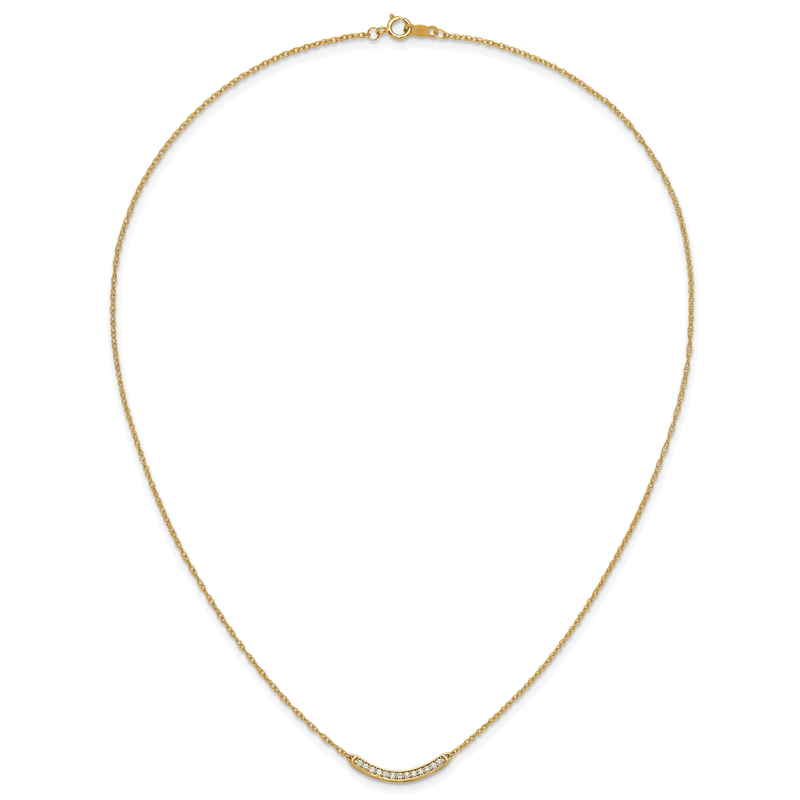 14k White Gold Polished 1/6 carat Diamond Curved Bar 18 inch Necklace