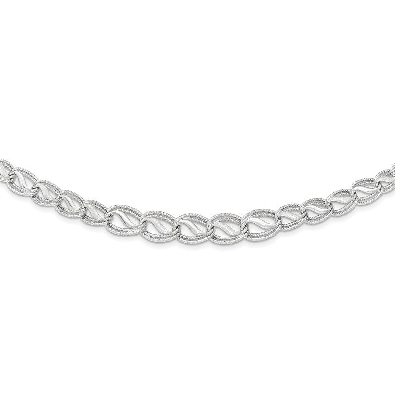 14K White Gold Polished Satin Diamond-cut Graduated 17 inch Necklace