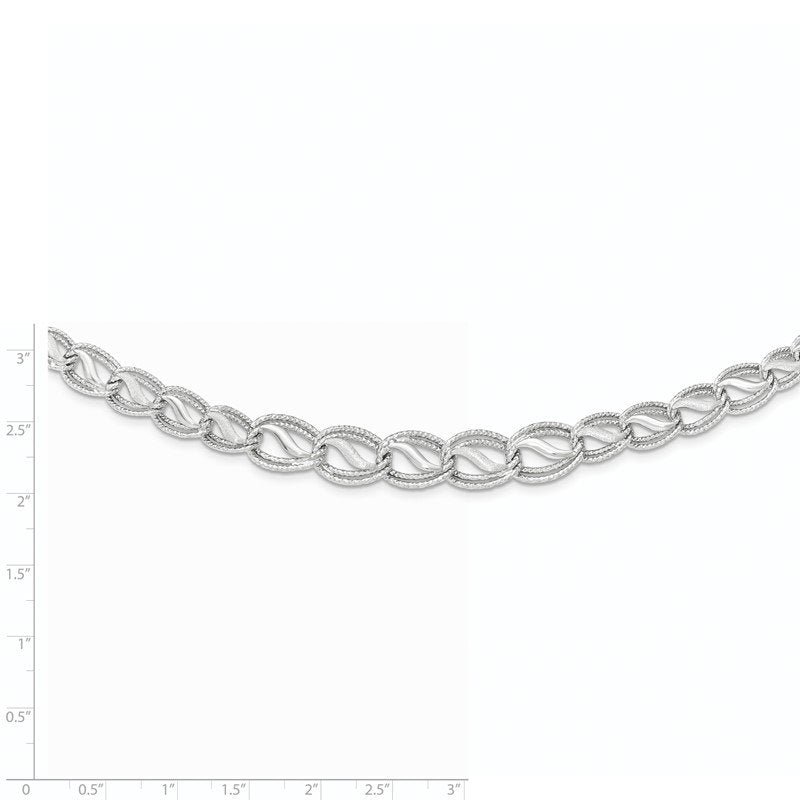 14K White Gold Polished Satin Diamond-cut Graduated 17 inch Necklace