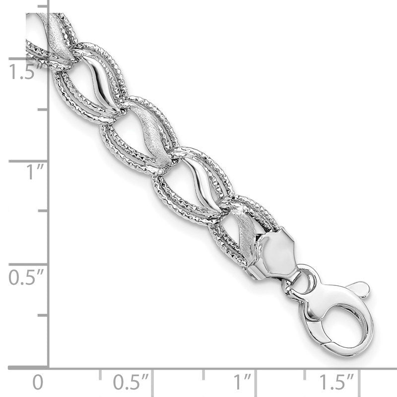 14K White Gold Polished Satin Diamond-cut Graduated 17 inch Necklace