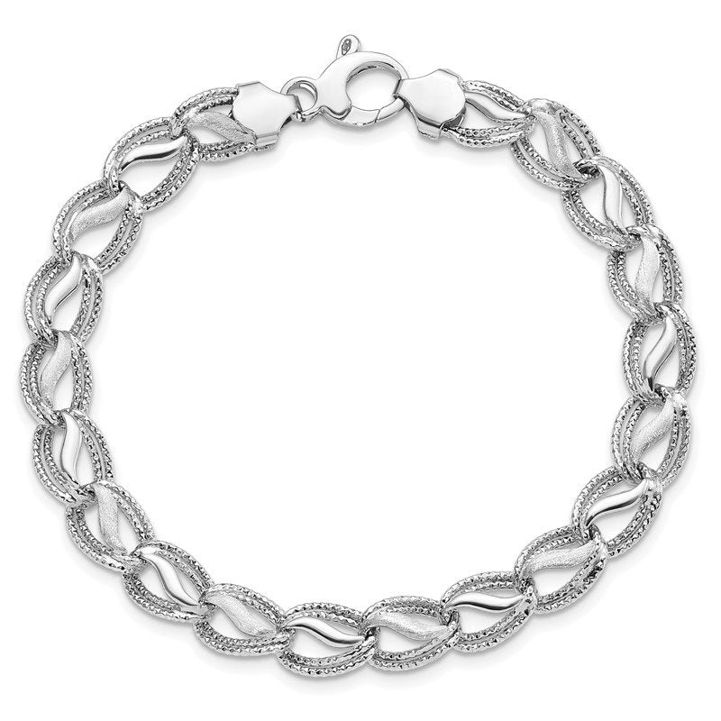 14K White Gold Polished Satin Diamond-cut Graduated 17 inch Necklace
