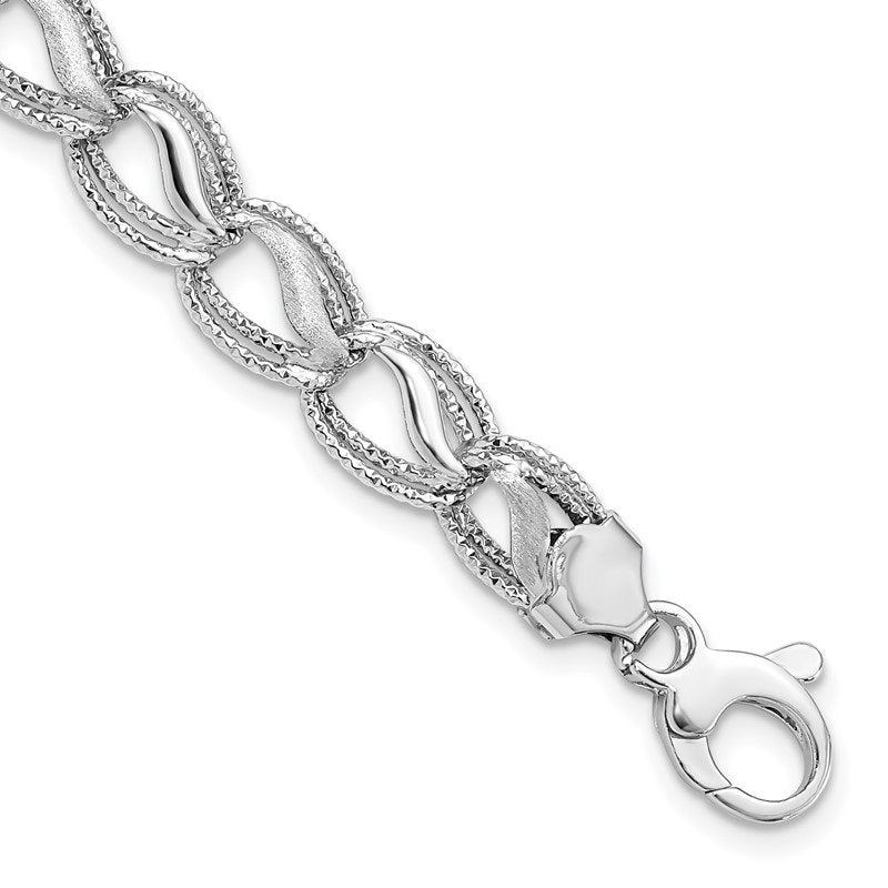 14K White Gold Polished Satin Diamond-cut Graduated 17 inch Necklace