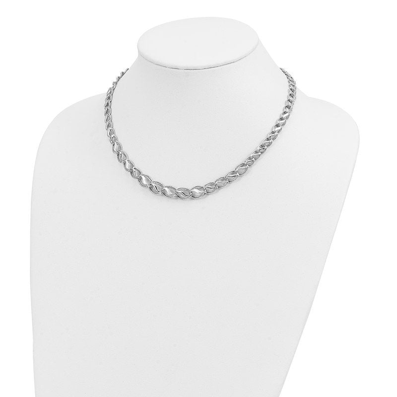 14K White Gold Polished Satin Diamond-cut Graduated 17 inch Necklace