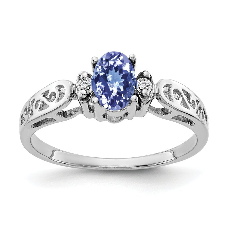 14k White Gold 6x4mm Oval Tanzanite VS Diamond ring