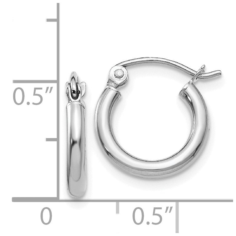 14k White Gold 2x12mm Polished Tube Hoop Earrings