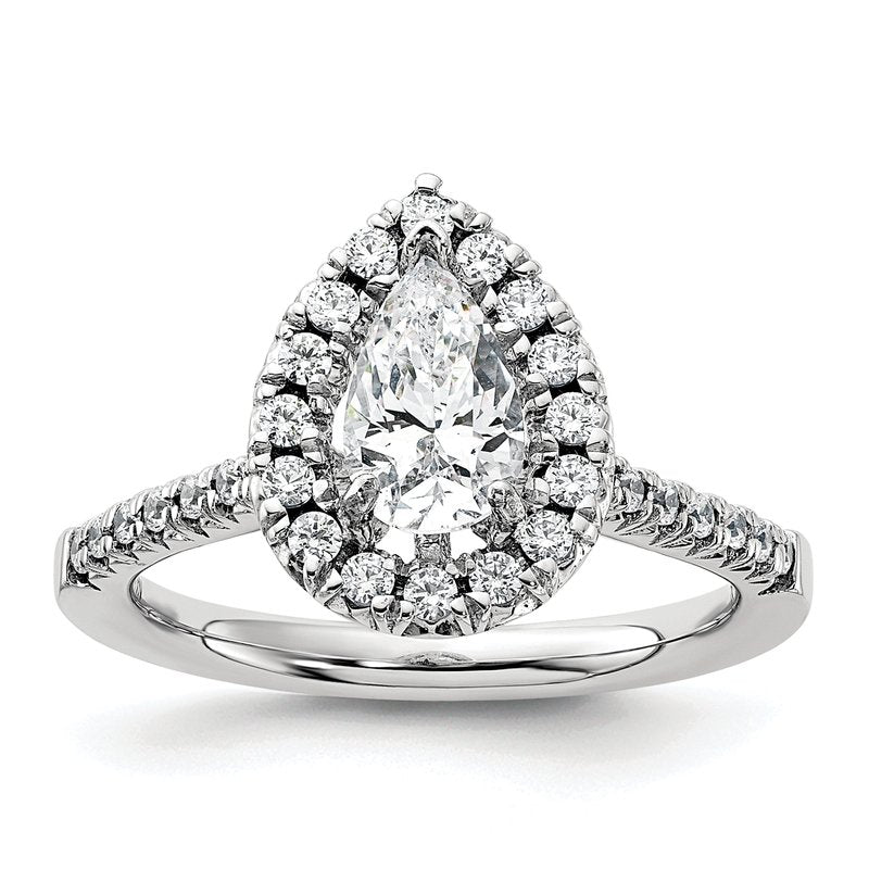 14K White Gold 1/3 carat Lab Grown Diamond VS+ F+ Semi-Mount Pear Halo Engagement Ring