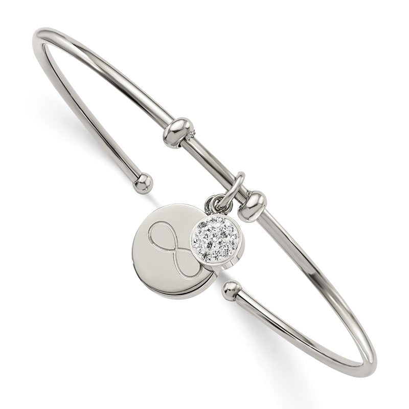 Stainless Steel Polished with Preciosa Crystal and Infinity Dangles Flexible Cuff Bangle