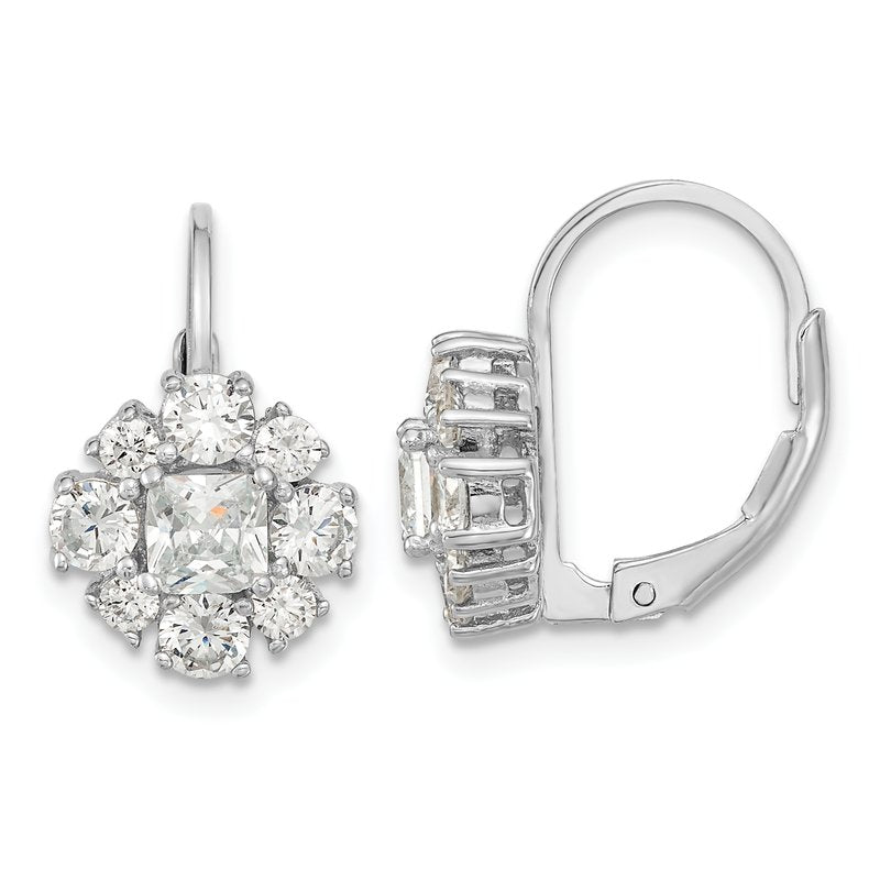Sterling Silver Rhodium-plated Princess-cut and Brilliant-cut CZ Leverback Earrings