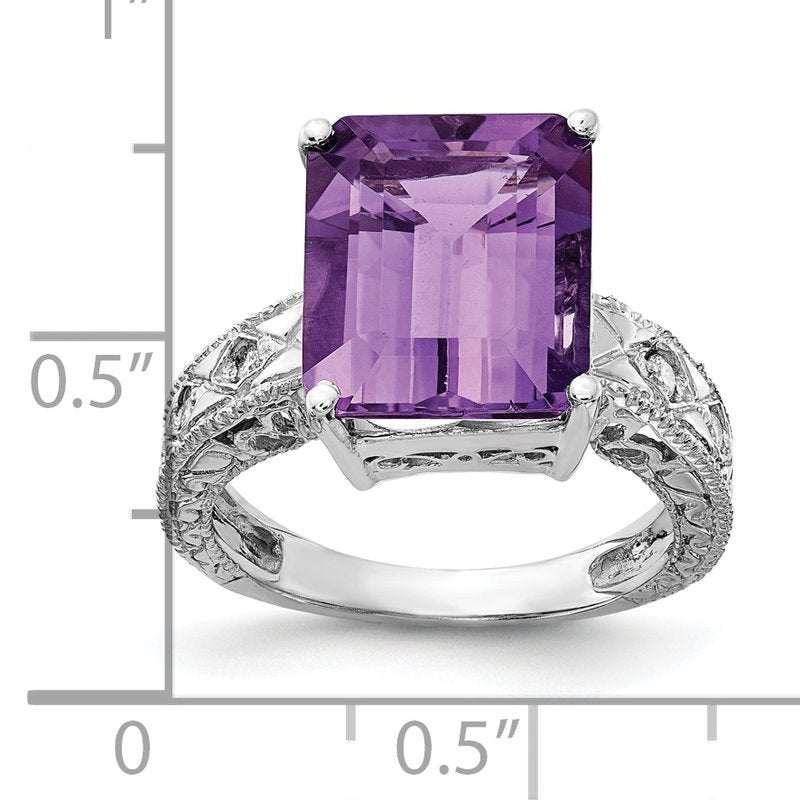 14k White Gold 12x10mm Emerald Cut Amethyst AAA Diamond ring