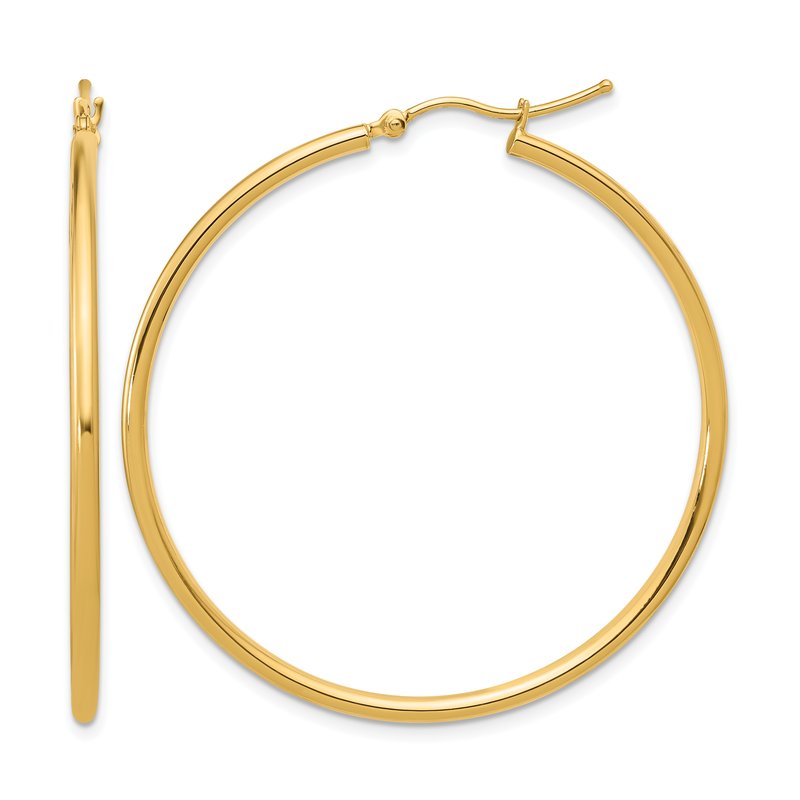 14K 2mm Polished Hinged Hoop Earrings