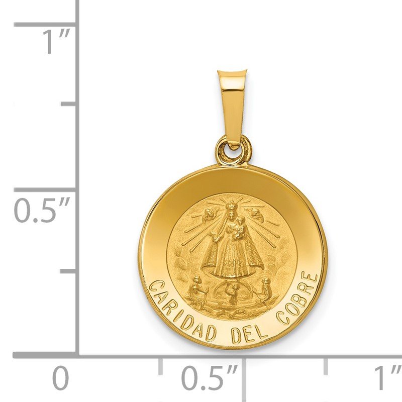 14k Polished and Satin Hollow Caridad Del Cobre Medal Round Pendant