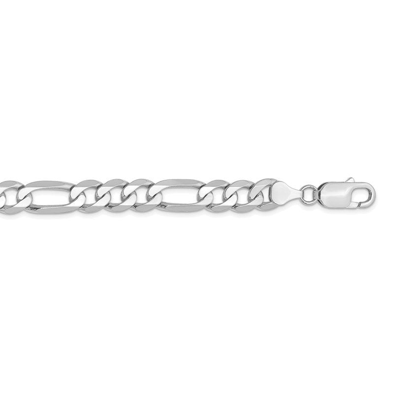 14K White Gold 20 inch 7.5mm Flat Figaro with Lobster Clasp Chain