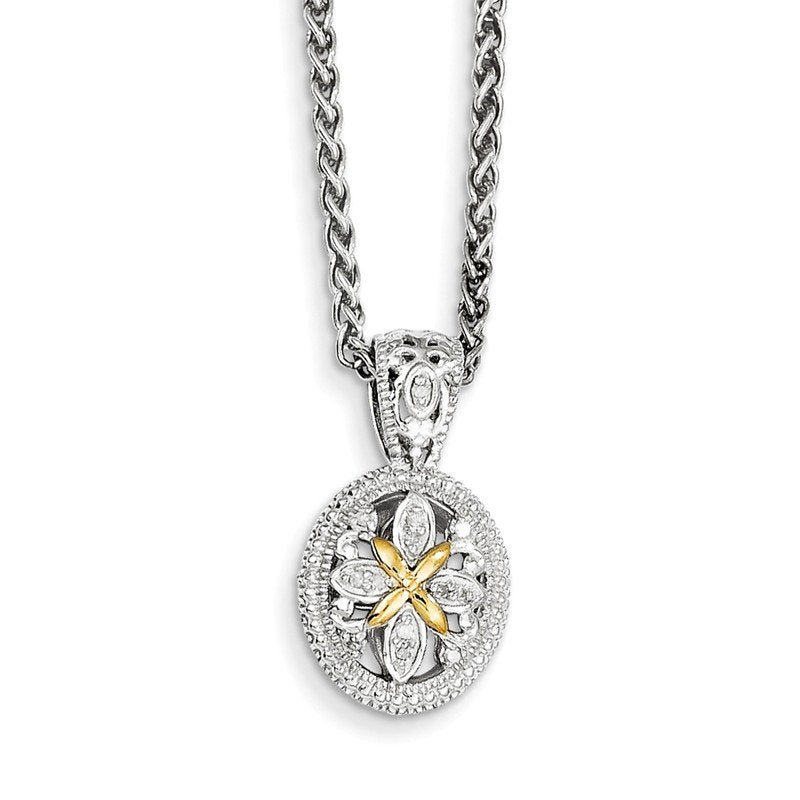 Sterling Silver Antiqued with 14K Accent 18 Inch Diamond Necklace