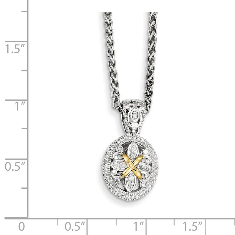 Sterling Silver Antiqued with 14K Accent 18 Inch Diamond Necklace