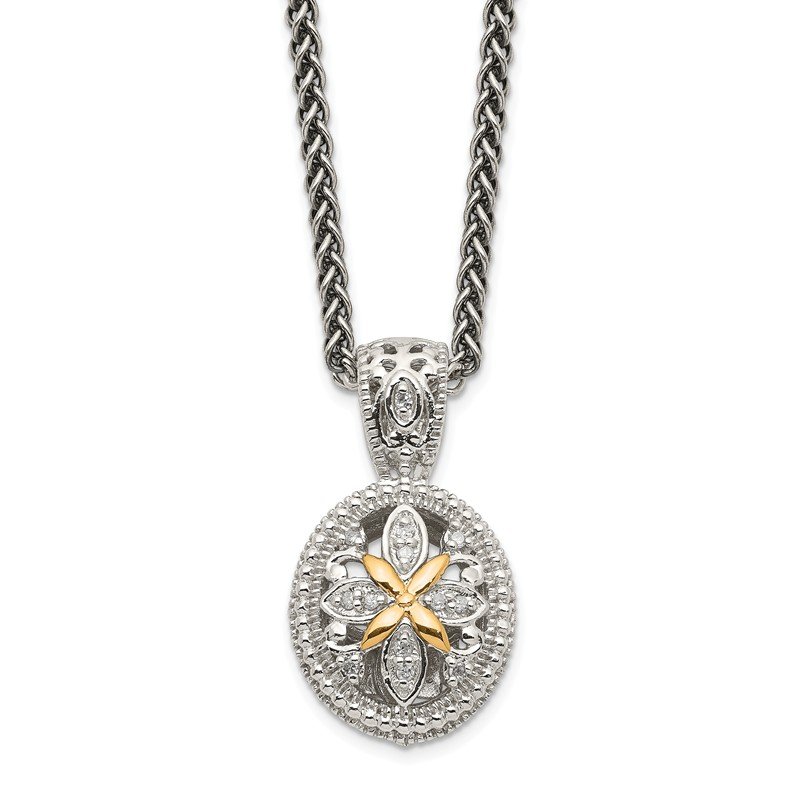 Sterling Silver Antiqued with 14K Accent 18 Inch Diamond Necklace