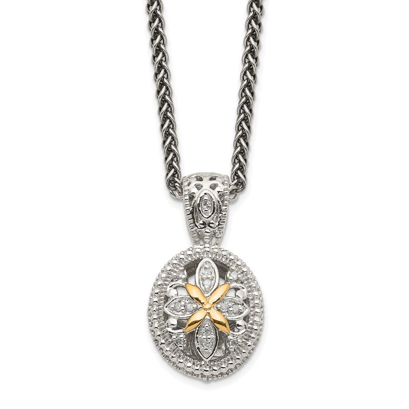 Sterling Silver Antiqued with 14K Accent 18 Inch Diamond Necklace