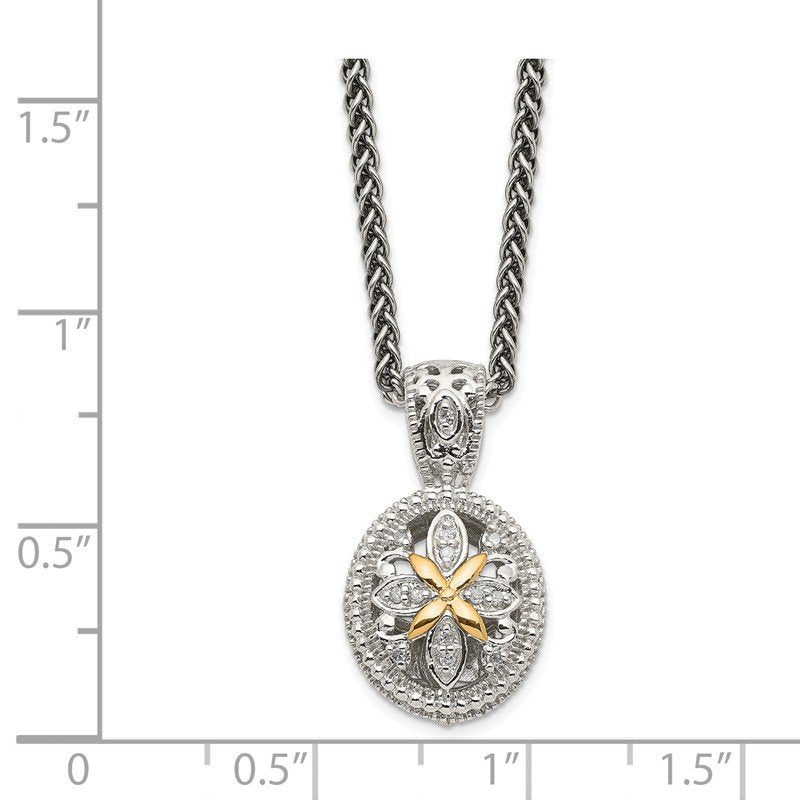 Sterling Silver Antiqued with 14K Accent 18 Inch Diamond Necklace