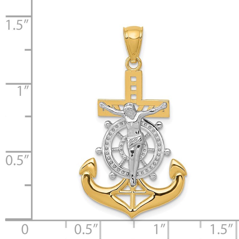 14k and White Rhodium Polished Mariners Crucifix Pendant
