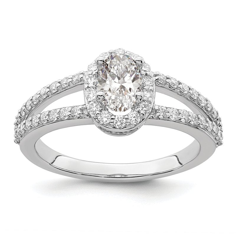 14K White Gold 1/2 carat Lab Grown Diamond VS/SI  D E F  Semi Mount Oval Halo Engagement Ring