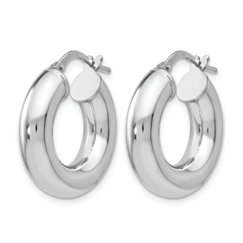 Sterling Silver RH-plated Polished Hoop Earrings