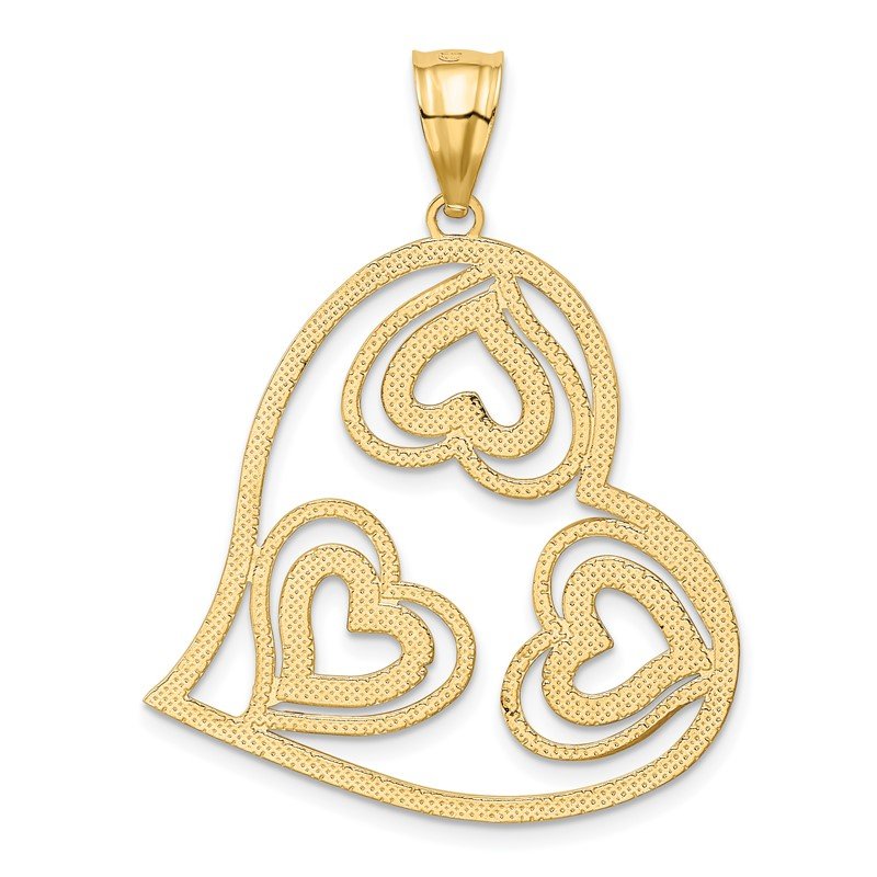 14K and White Rhodium Polished Hearts Inside Heart Pendant
