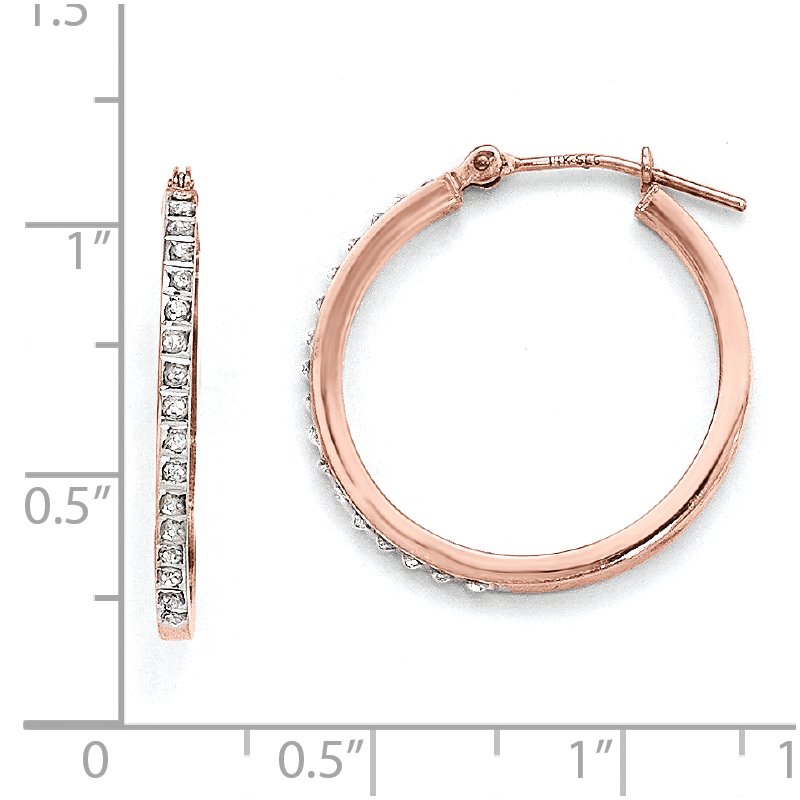 14k Rose Gold Diamond Fascination Round Hinged Hoop Earrings