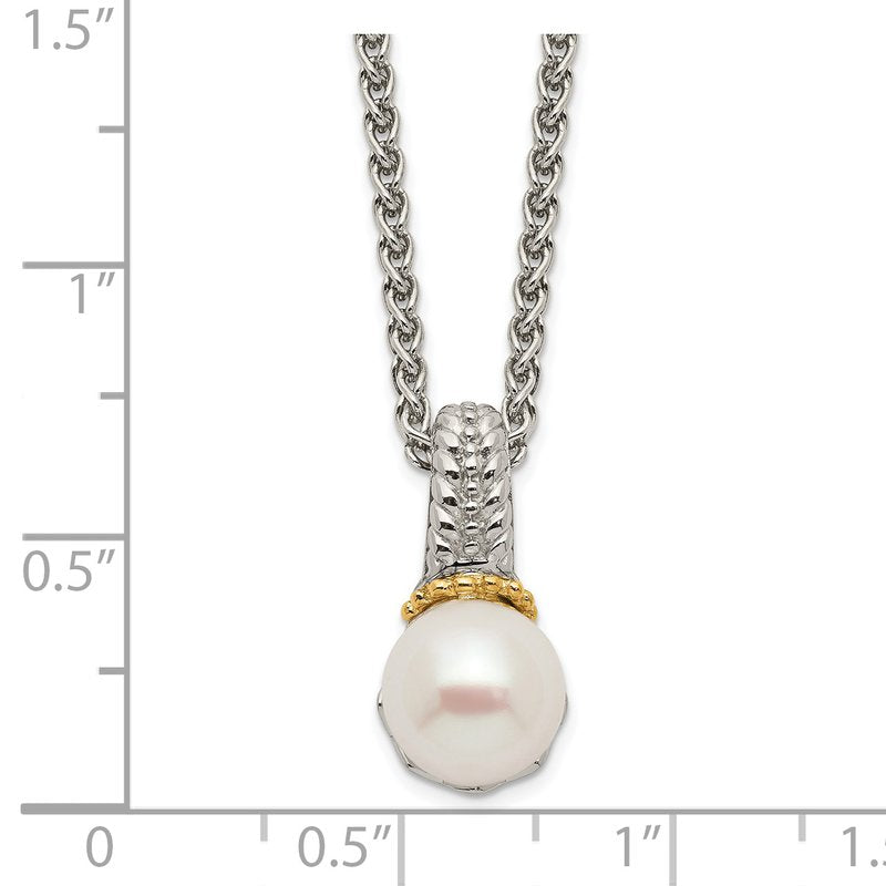 Sterling Silver Rhodium-plated with 14K Accent 18 Inch 8-9mm Freshwater Cultured Pearl Necklace