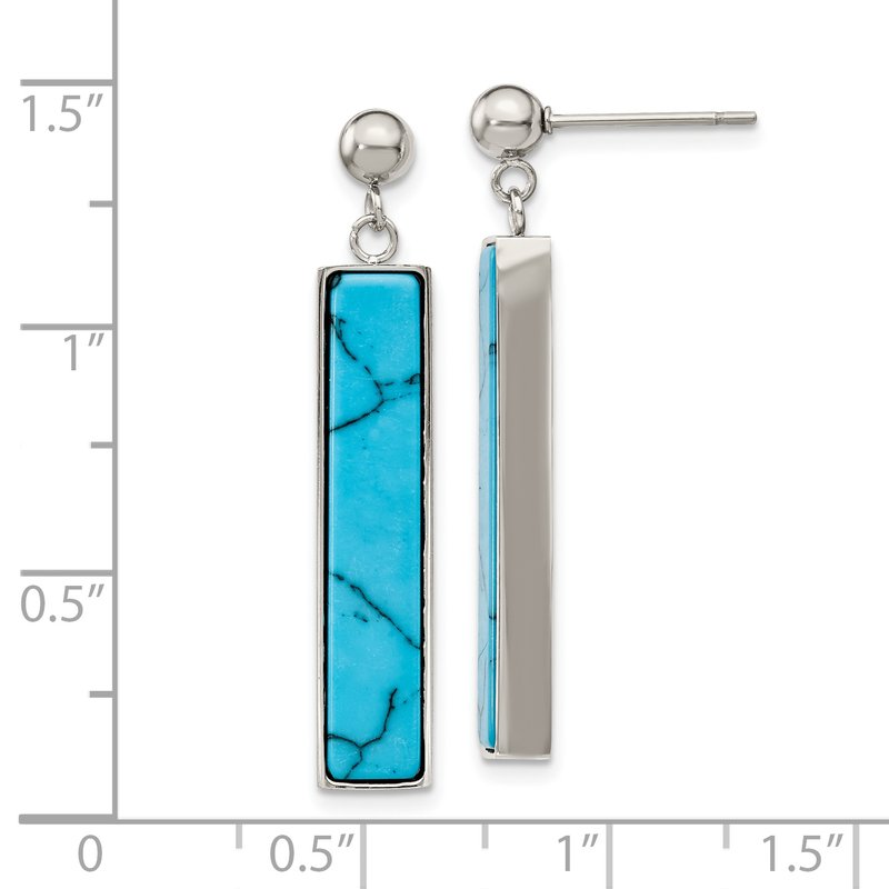 Stainless Steel Polished with Reconstructed Howlite Post Dangle Earrings