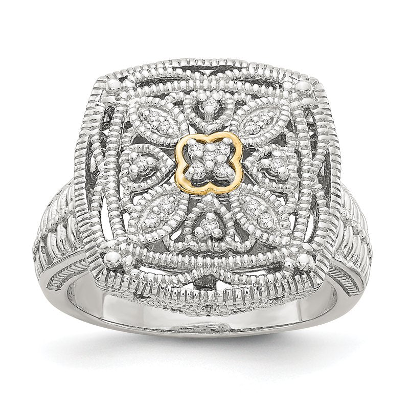 Sterling Silver Rhodium-plated with 14K Accent Diamond Ring