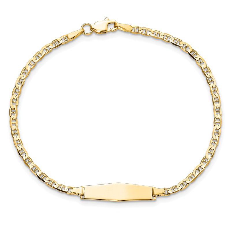 14k Polished Solid Chain/Solid Plate Flat Anchor Link Soft Diamond Shape 19.5x5.2mm Plate 7 inch ID Bracelet